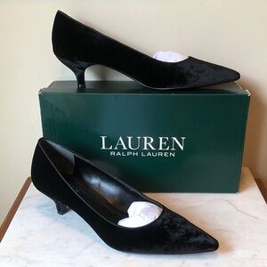 Lauren Ralph Lauren Black Velvet Pointed Kitten Heel Pumps